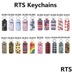 Party Favor 20 Style Print Marmor Color Neoprene Chapstick Holder Handy Lip Balm Keychains Lipstick Pouch Keychain W0184 Drop Delive DHWC9