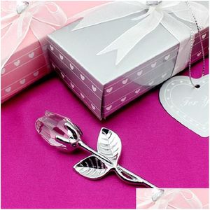 Impreza elegancka przezroczysta/czerwona długa łodyga kryształ szklana róża sztuczne kwiaty prezent Baby Shower Favours and Gifts Box Dhztm