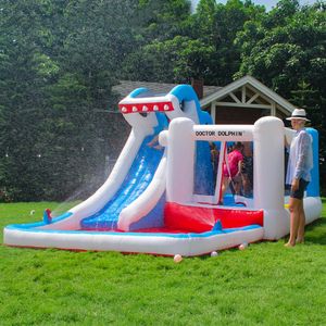 Bounce House Water Slide Combo Playhouse Uppblåsningsbart vattenpark för barn som hoppar Jumper med poolboll Boll Pit Wet Dry Castle Outdoor Play Fun in Garden Backyard