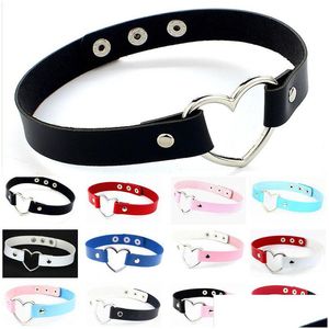 Chokers Voleaf y Choker Halsband Pu Leather Punk Gothic Collar Smycken med Metal Heart Accessory Födelsedagsfest Kvinnor Neck Dhmze