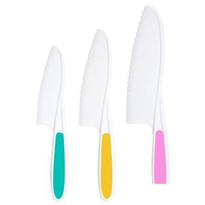 Köksknivar 3st barnsäkerhet Sågtand Cutter Plastic Fruit Knife Childrens Chef For Bread Lete Toddler Cooking DIY Tool LX4789 DR DHF5D