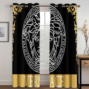 Curtain 2pcs Luxury Golden Abstract Baroque Print Polyester Curtains for Bedroom Office Kitchen Living Room Window Treatment Home Decor 231115