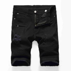 Solid Mens New Jeans Casual Denim Byxor Slim Fit Fiess Pants Plus Size Knäslängd Summer Shorts
