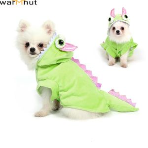 Hundebekleidung WarmHut Cat Dragon Costumes Pet Halloween Cosplay Dress Green Dinosaur Costume for Small Puppy s Clothes 230414