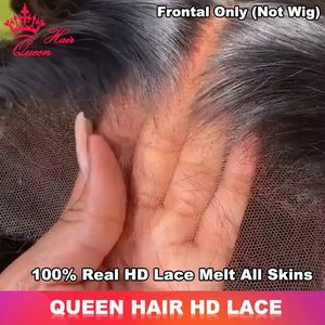 Парики шнурка Queen Hair Real HD Полный фронтальный 13x6 13x4 Невидимая расплавленная кожа 4x4 5x5 6x6 7x7 Закрытие Необработанные человеческие объемные волны и прямые 231115