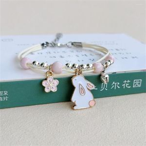 Charm Bracelets Simple Fashion Cute Cartoon Flower Bracelet For Women Hand-Wowen Metal Drip Glaze Pendant Bangles Friends Gifts