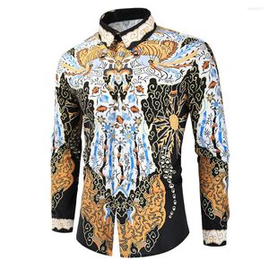 Men's Casual Shirts Vintage Luxury Baroque Mens Button Down Dress Shirt Tuxedo 2023 Fashion Stage Streetwear Show Men Camisa Masculina