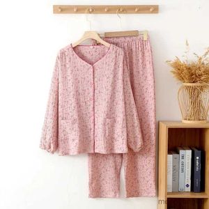 Casa roupas estilo manga comprida feminino pijamas conjunto de algodão puro cardigan roupas para casa outono inverno pijamas feminino r231115