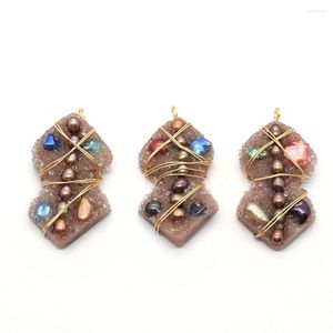 Colares pendentes marrom natural requintado requintado de cristal pérolas colorido de cor de cor lã de corda de corda de corda, fazendo jóias colar de jóias feitas à mão