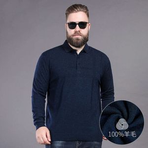 W średnim wieku i starszym nadwagi mężczyźni z czystym grubym manem Lapel Long Sleeved High-end Sweter wełniany