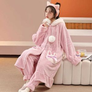 Women's Sleep Lounge 2023 Thick Winter Pajamas For Women Cartoon Sleepwear Robe Pants Set Jacquard Weave Bath Robe Homewear PJ Sets Flannel Kaii zln231115