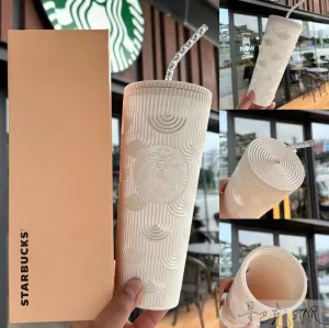 Starbucks-Tassen mit Logo, schillerndes Bling-Regenbogen-Einhorn, Meerjungfrau-Göttin, Nietenbesatz, Kaltbecher, Kaffeebecher mit Strohhalm, wiederverwendbar