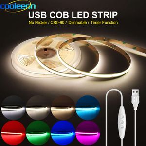 10mm 5mm 5V COB Strip with Dimmer USB Powered 1m 2m 3m FCOB Tape LED TV Light Bar Dimmable RA 90 Warm White Red Blue Green Best quality