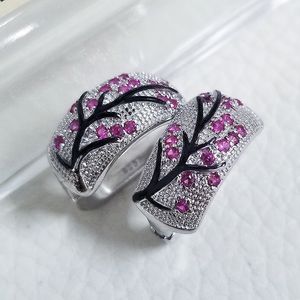 Flower Ruby Diamond Stud Colring 925 Srebrna biżuteria