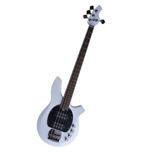 ホワイトボディ4ストリングムーンインレイ付きエレクトリックベースギターHHピックアップはロゴ/色のカスタマイズを提供します