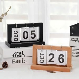 Kalender trä vintage hem kalender café skrivbord dekorativa rustika ornament diy flip planerare tabell evig kalender kontor levererar 231115