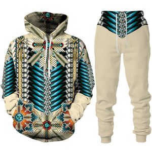 Men Women 3D Printed Indian Native Style Casual Clothing Wolf Fashion Sweatshirt Hoodies and Trousers Exercise Suit