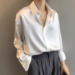 Camicette da donna camicie coreane eleganti classiche formali da donna a manica bianca a manica lunga seta liscia e liscia shirt primaverili