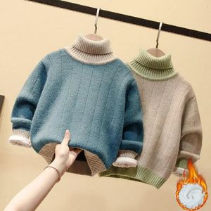 プルオーバー秋の冬のキッズボーイズファッション温かい濃厚なニットタートルネックプルオーバー子供用服ソリッド長袖トップスセーターC175 231115