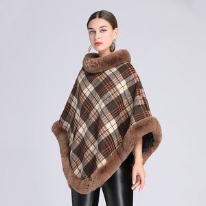 Autumn and Winter New Check and Cashmere Thick Imitation Collar Cape Cape Knitted Jumper Wool Coat