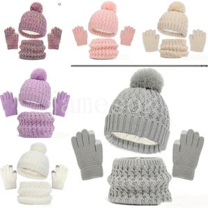 卸売りの子供用のニットアクリルスカーフ、手袋、帽子秋と冬は3ピース冬の帽子df320を厚くしました
