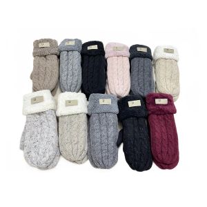 Women's Velvet Gloves Fashion Twist Flower Wool Knit Mittens Plus Cashmere Warm Full Finger for Winter Driving