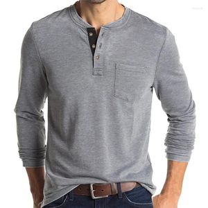 Męskie koszule męskie moda Henley Button Button Button T-shirt z kieszonkową klasyczną koszulą mężczyzn US SUME SOITHING