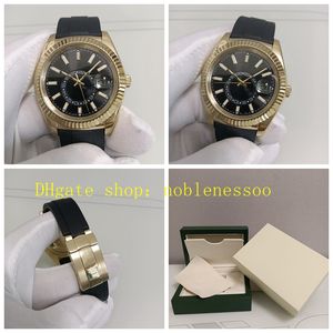 6 Style With Box Mens Watches Real Photo Men's 42mm 326238 Black Dial 18K Yellow Gold 326235 Everose Automatic Oysterflex Rubber Bracelet Mechanical Sport Watch