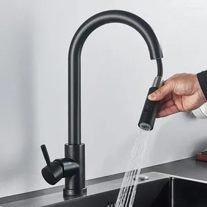 Rubinetti della cucina Rubinetto nero Flessibile estraibile 2 modalità Ugello Miscelatore acqua fredda Spruzzatore e flusso montati sul piano SUS 304