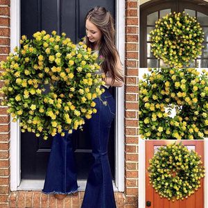 Dekorativa blommor Våren och sommaren ren gul krans simulering blommor dörr hängande hem dekoration godis cane form