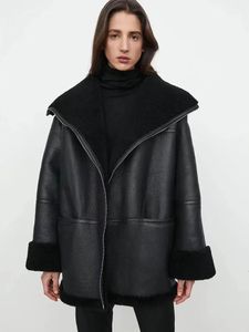 Женское пальто из искусственного натурального меха, женская роскошная зимняя одежда 2023, толстые теплые двусторонние куртки из мериносовой овцы, верхняя одежда больших размеров 231115