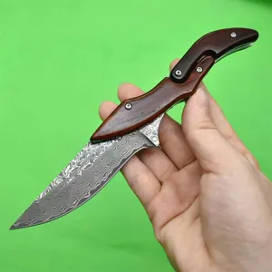 UT-Combat Combat Morphing 기계 나이프 발톱 발톱 Karambit Damascus Blade Rosewood Handles 전술 헌트 캠프 자체 방어 구조 포켓 나이프 EDC 도구