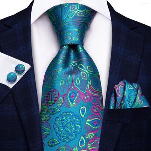 Bow Ties Hi-Tie Men Silk Blue Paisley Floral Neck Tie Pocket Square Cufflinks Set For Suit Business Clearance C-1592