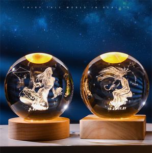 Laser Arts Crafts Giftsengraved Zodiac Sign Ball Crystal Ball Miniatura 3D Decoração artesanal Esfera de vidro Home Decoration Acessórios Presente