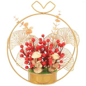 Flores decorativas flor ano vermelho artificial vasos de frutas cesta decoração baga casamento chinês falso árvore peça central decoração bonsai