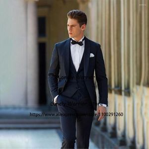 Men's Suits Classic Navy Blue Suit Men Shawl Lapel Wedding Groom Tuxedo Slim Fit Business Blazer Costume Homme 3 Piece Set Jacket Vest Pants