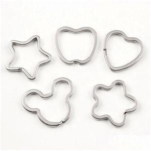 Nyckelringar 100st/Lot Metal Pentagram Star Heart Key Holder Split Rings Keyring Keychain Loop Circle Hook Accessories Drop Delivery Jew DHSA8