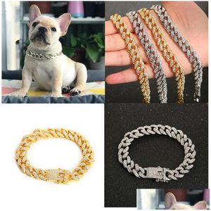 Hundhalsar Leases Dog Collar Leases Pet Cat Collar Smycken Rostfritt stål med diamant Pitbl Personliga hundtillbehör Drop Dhvoq