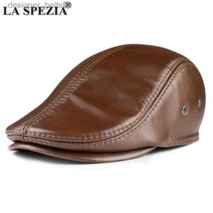 Berretti LA SPEZIA Cowskin Berretto da uomo in vera pelle Berretto piatto Marrone Paraorecchie Caldo Autunno Inverno Gatsby Driver Ivy Hat NewsboyL231115