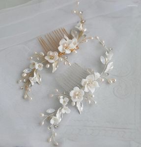 Hair Clips Freshwater Pearls Jewelry Bridal Comb Wedding Piece White Flower Women Ornament Accessories