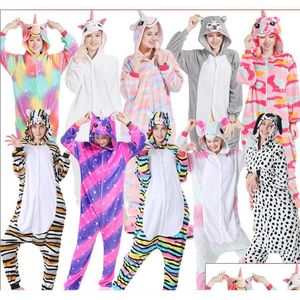 Thema Kostüm Onesie Pyjamas Tier Thema Kostüm Overalls Frauen Männer Cartoon Cosplay Onepiece Nachtwäsche Uni Homewear Karneval Nacht O Dh8Qo