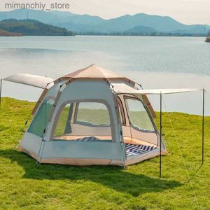 Tendas e abrigos 3-8 pessoas barraca hexagonal ao ar livre engrossado totalmente automático casa portab equipamento de viagem à prova de chuva camping piquenique bolsa q231115