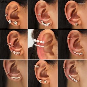 Ohrstecker Kristallblatt Ohr Jacken Trendy Schmuck Perle Manschetten für Frauen Kein Piercing Ohrring Clip auf Mädchen