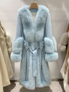 Kadınlar Kürk Sahte Kadın Kış Kışlı Doğal Yaka Sıcak Yün Kaz Aşağı Ceket Kadın Sonbahar Pembe Uzun Ceket 231115