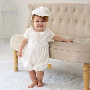 Clothing Sets 0-2 Years Baby Boys Christening Clothes Infant Toddler White Birthday Outfits With Hat 2pcs Baptism Set
