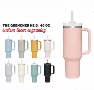 1 st US Stock 40oz heta rosa rostfritt stål tumlar med färgglada handtag och halm återanvändbar isolerad reseumbler Big Capacity Water Bottle Cup i1115