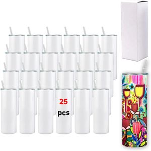 CA/US Stock Sublimation Tumblers 20 oz Straight Stainless Steel Blanks Double Wall Vacuum Insulated Car Mugs 25 Pack 1115