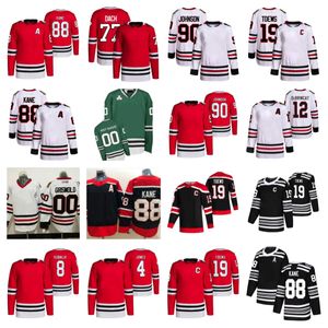 남성 청소년 여성 맞춤형 88 Patrick Kane Jersey 4 Seth Jones 19 Jonathan Toews 00 Clark Griswold 8 Dominik Kubalik 이름 번호 빨간색 흰색 녹색 레트로