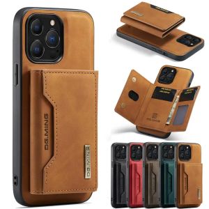 Stark magnetisk löstagbar lädertelefonfodral för iPhone 15 14 Pro Max 13 12 11 SE 7 8 Plus X XR XS MAX Wallet Card Bags Premium Pu Leather stockproof Cover Case