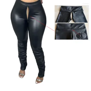 Women's Pants Invisible Zipper Open Crotch Women's Outdoor Convenient Leather Pu Leggings Lady Nightclub Club Sexy Trousers Plus